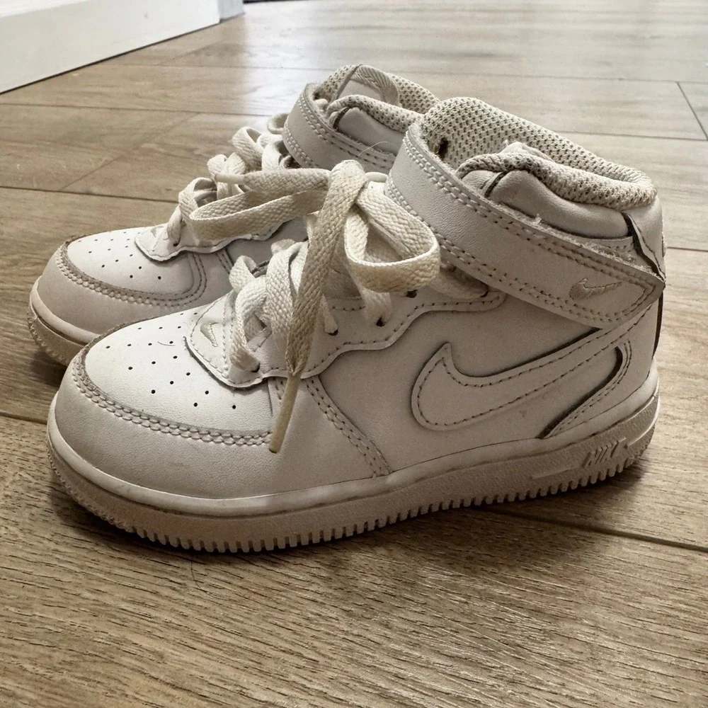Nike Air Force 1 Mid Toddler 9C White Leather Sneakers DH2935-111